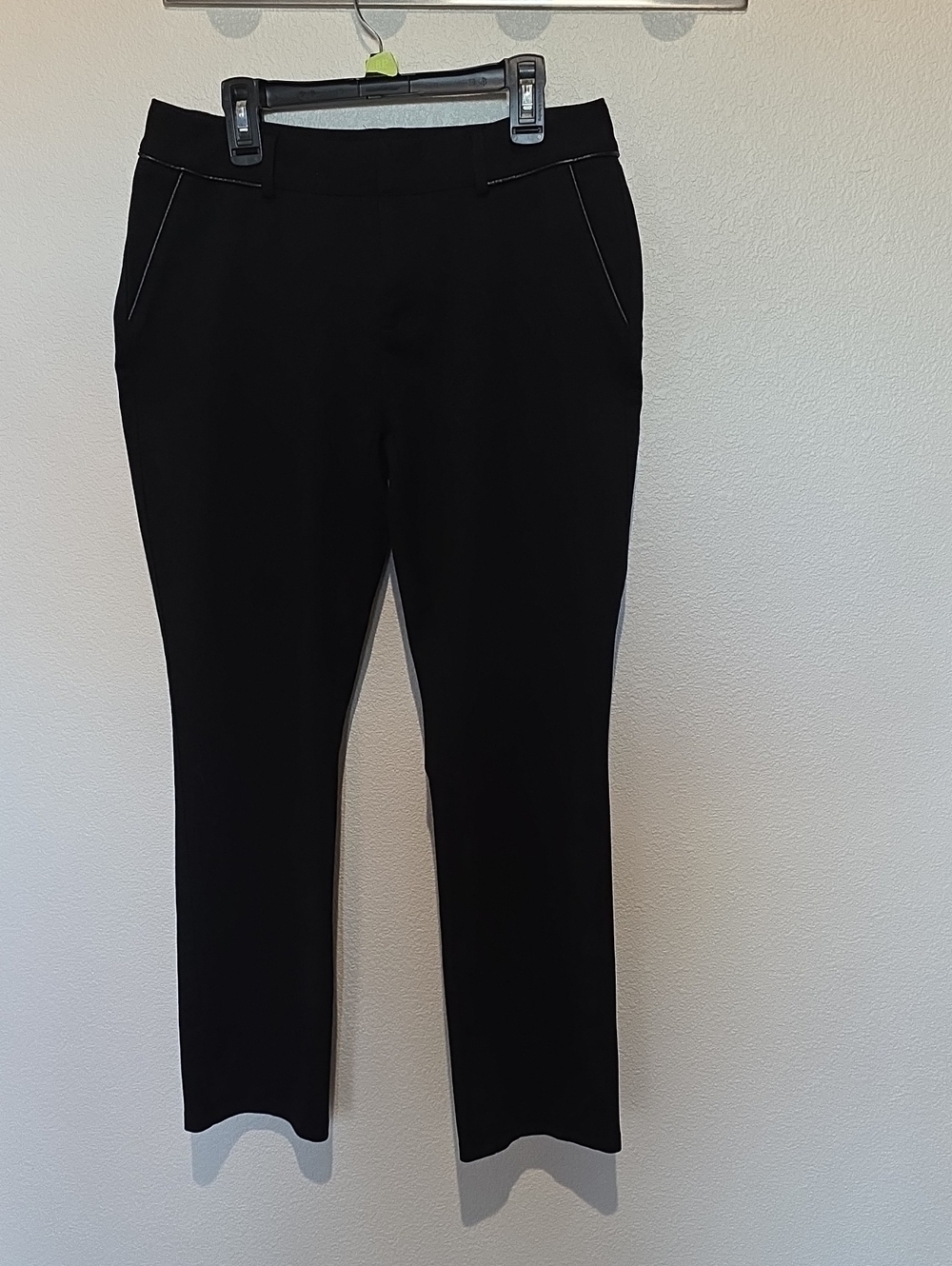 INC International Concepts 6P Black Straight Leg Faux Leather Trim Dress Pants